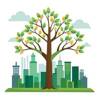 Innovative Tree with City Skyline Integrated into the Branches in a Modern Style vector