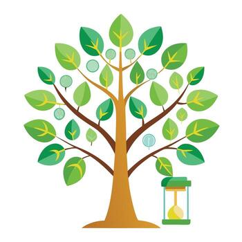 Artistic Tree with Clock and Hourglass Leaves in a Colorful Design vector