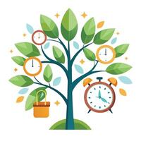 Innovative Tree with Clock and Timepiece Leaves in a Modern Style vector