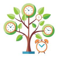 Imaginative Tree with Clock and Timepiece Leaves in a Fantastical Design vector