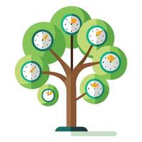 Imaginative Tree with Clock and Watch Leaves in a Fantastical Design vector