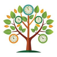 Imaginative Tree with Clock Faces as Leaves in a Fantastical Design and Isolated on a white Background vector