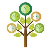 Innovative Tree with Clock Faces as Leaves in a Modern Style vector