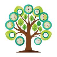Artistic Tree with Clock Faces as Leaves in a Colorful Design and Isolated on a white Background vector
