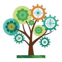 Imaginative Tree with Clock Gears as Leaves in a Fantastical Design vector