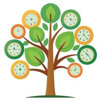 Innovative Tree with Clock Faces as Leaves in a Modern Style and Isolated on a white Background vector