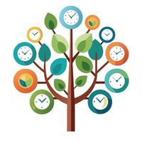 Imaginative Tree with Clock Faces as Leaves in a Fantastical Design vector