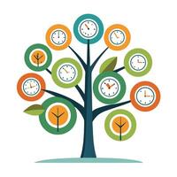 Imaginative Tree with Clock Leaves in a Fantastical Design vector