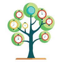 Imaginative Tree with Clocks and Watches as Leaves in a Fantastical Design vector