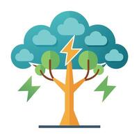 Artistic Tree with Cloud and Thunderbolt Leaves in a Colorful Design vector