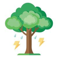 Imaginative Tree with Cloud and Thunderbolt Leaves in a Fantastical Design vector