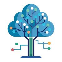 Unique Tree with Cloud Computing and Data Flow Leaves in a Whimsical Design vector