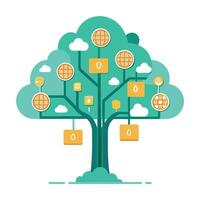 Innovative Tree with Cloud Computing Icons as Leaves in a Modern Style vector