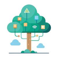 Imaginative Tree with Cloud Computing Icons as Leaves in a Fantastical Design vector