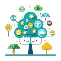 Imaginative Tree with Cloud Computing Symbols as Leaves in a Fantastical Design vector