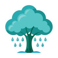 Flat Tree Design with Cloud Shaped Leaves and Raindrop Roots vector
