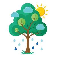 Flat Tree Design with Clouds and Weather Icons as Leaves vector