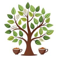 Coffee Bean and Teacup Leaves for Flat Tree Design vector