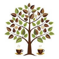 Flat Tree Design with Coffee Bean and Teacup Leaves vector