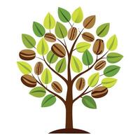 Coffee Beans as Leaves and a Cup Shape for Flat Tree Design vector