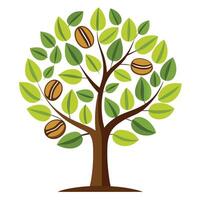 Flat Tree Design with Coffee Beans as Leaves and a Cup Shape vector