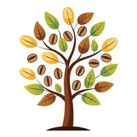 Flat Tree Design with Coffee Beans as Leaves for a Coffee Tree vector