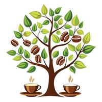 Coffee Cup and Tea Leaves Generate Design for Flat Tree vector