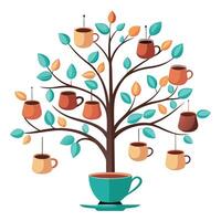 Coffee Cups Hanging from the Branches for Flat Tree Design vector