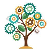 Unique Tree with Cogs and Gears as Leaves Representing Innovation vector