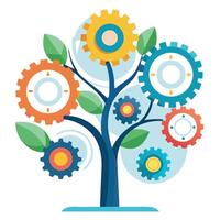 Innovative Tree with Cogs and Gears as Leaves in a Modern Style vector
