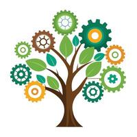 Cogs and Gears as Leaves Representing Mechanism Design for Flat Tree vector