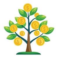 Imaginative Tree with Coins Falling as Leaves in a Fantastical Design vector