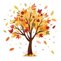 Artistic Tree with Colorful Autumn Leaves Floating in a Colorful Design vector