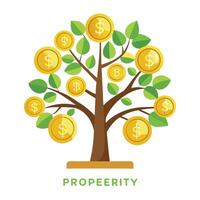 Innovative Tree with Coins Falling as Leaves in a Modern Style vector