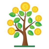 Artistic Tree with Coins Falling as Leaves in a Colorful Design vector