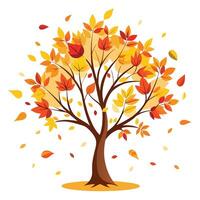 Unique Tree with Colorful Autumn Leaves Floating Like a Dream vector