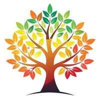 Artistic Tree with Colorful Autumn Leaves Forming a Gradient in a Colorful Design vector