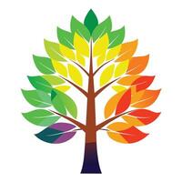 Unique Tree with Colorful Autumn Leaves Forming a Gradient vector