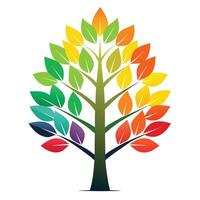 Imaginative Tree with Colorful Autumn Leaves Forming a Gradient in a Fantastical Design vector