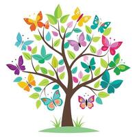 Imaginative Tree with Colorful Butterfly Leaves in a Fantastical Design and Isolated on a white Background vector