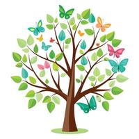 Unique Tree with Colorful Butterfly Leaves Generating a Sense of Wonder vector