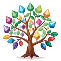 Unique Tree with Colorful Gemstone Leaves Generating a Sense of Luxury vector