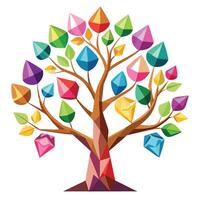 Imaginative Tree with Colorful Gemstone Leaves in a Fantastical Design vector