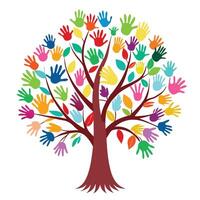 Innovative Tree with Colorful Handprints as Leaves in a Modern Style vector
