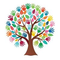 Imaginative Tree with Colorful Handprints as Leaves in a Fantastical Design vector