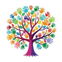 Innovative Tree with Colorful Hands as Leaves in a Modern Style vector