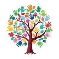 Artistic Tree with Colorful Handprints as Leaves in a Colorful Design vector