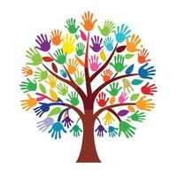 Imaginative Tree with Colorful Hands as Leaves in a Fantastical Design vector