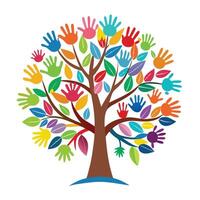 Artistic Tree with Colorful Hands as Leaves in a Colorful Design vector