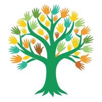 Imaginative Tree with Community Hands in a Fantastical Design vector